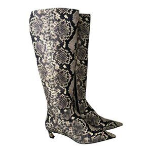 NWT Gianni Bini Gianna Wide Calf Leather Snake Print Kitten Heel Tall Boots7 5M